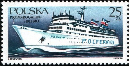 (1986-020) Марка Польша &quot;Морской паром 'Рогалин'&quot;    Польское Балтийское судоходство III O