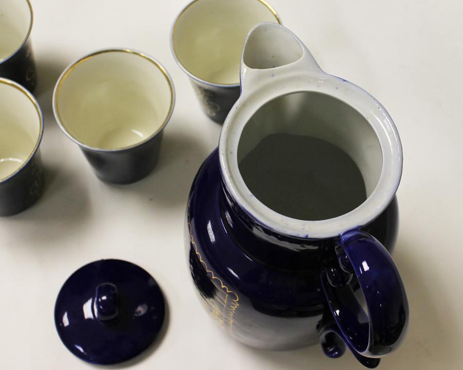 Чайный набор на 7 персон, чайник и стаканы, кобальт, ФЗ Возрождение (см. фото)