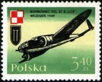 (1971-072) Марка Польша "Бомбардировщик PZL"    Военные самолеты III Θ