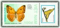 (1989-006) Марка + купон Вьетнам "Красная сера"    Бабочки III Θ