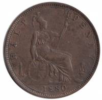 () Монета Великобритания 1880 год 1/2 пенни "Королева Виктория"  Медь  VF