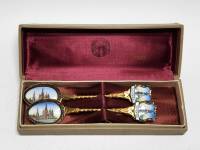 Чайные ложки сувенирные Москва латунь эмаль 2 шт в коробке СССР