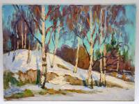 Картина Тулаев В. Н. 1990 г. Зимняя лазурь Пейзаж масло картон 26х19 см