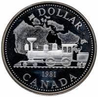 (1981) Монета Канада 1981 год 1 доллар "Трансконтинентальная железная дорога"  Серебро Ag 500  PROOF