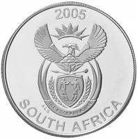 (№2005km321) Монета Южная Африка 2005 год 10 Cents (Две крашенные собаки, шел прямо)