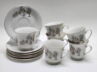 Чайные кофейные пары 6 штук Ветка сосны фарфор Наруми Китай новые 