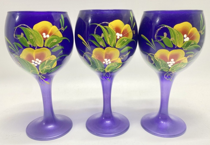 Бокалы цветное стекло с рисунком 3 шт 