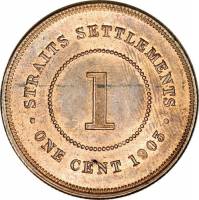 () Монета Стрейтс Сетлментс («Поселения у пролива»)  1903 год 1  ""   Бронза  UNC