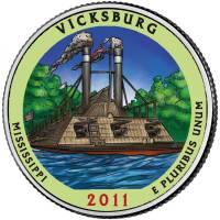 (009p) Монета США 2011 год 25 центов "Виксберг"  Вариант №1 Медь-Никель  COLOR. Цветная