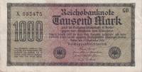 (1922) Банкнота Германия 1922 год 1 000 марок "Вод знак Звёзды" 3-й выпуск  UNC