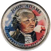 (02p) Монета США 2007 год 1 доллар "Джон Адамс"  Вариант №2 Латунь  COLOR. Цветная