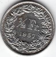 (1957) Монета Швейцария 1957 год 1 франк   Серебро Ag 835  UNC