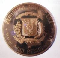 (№1990km78a) Монета Доминиканская Республика 1990 год 100 Pesos (500-й Энн. Диск. пож)