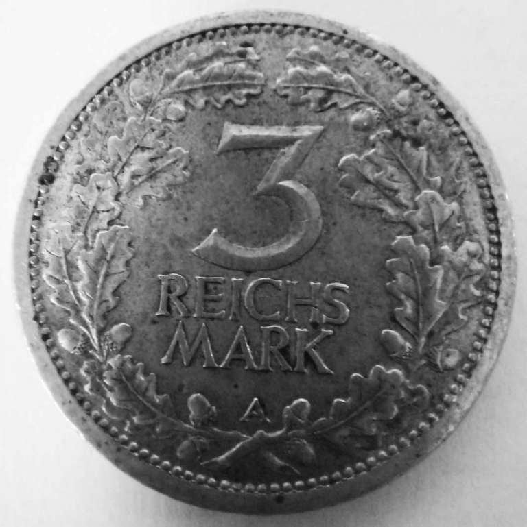 (1931a) Монета Германия (Веймар) 1931 год 3 марки   Ветки дуба Серебро Ag 500  XF
