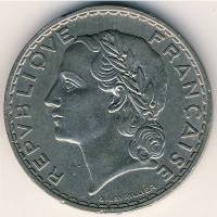 (1933) Монета Франция 1933 год 5 франков "Марианна"  Алюминий  VF