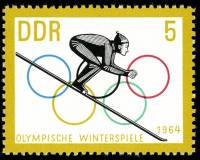 (1963-068) Марка Германия (ГДР) "Прыжки с трамплина (1)"    Зимние ОИ 1964, Инсбрук II Θ