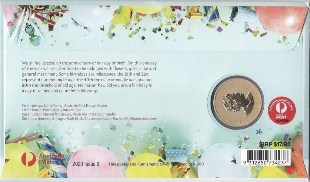 (2021) Монета Австралия 2021 год 1 доллар &quot;С Днем рождения!&quot;  Латунь  Буклет с маркой