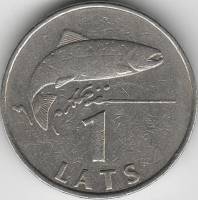 (1992) Монета Латвия 1992 год 1 лат "Лосось"  Медь-Никель  XF