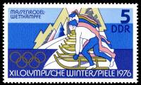 (1975-093) Марка Германия (ГДР) "Саночники"    Зимние ОИ 1976, Инсбрук III O