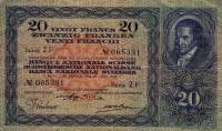 (№1929P-39a.3) Банкнота Швейцария 1929 год "20 Franken/Francs/Franchi" (Подписи:  Sarasin  Weber  Bo