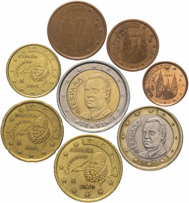 (1999-2017, 8 монет) Набор монет Евро Испания Смесь годов год   XF