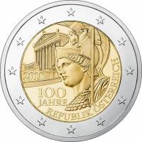 (007) Монета Австрия 2018 год 2 евро "Австрийская Республика. 100 лет"  Биметалл  UNC
