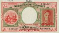 (№1943P-5s) Банкнота Барбадос 1943 год "20 Dollars"