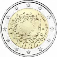 (001) Монета Литва 2015 год 2 евро "30 лет флагу Европы"  Биметалл  UNC