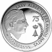 (13) Монета Бельгия 2009 год 10 евро "75-летие Альберта II"  Серебро Ag 925  PROOF