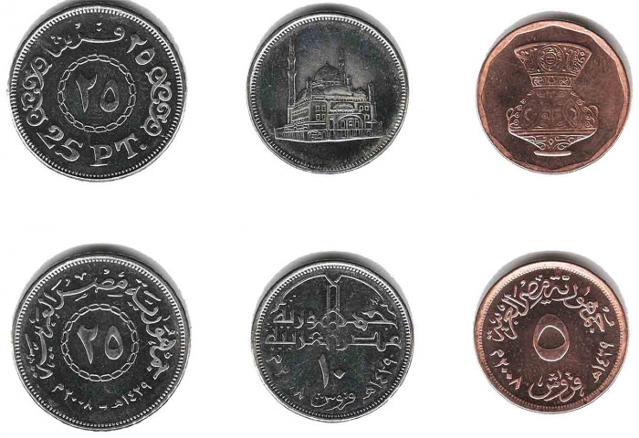 (3 монеты, 5, 10 и 25 пиастров) Набор монет Египет 2008-2012 год    UNC