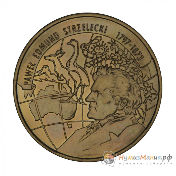 (014) Монета Польша 1997 год 2 злотых &quot;П.Э. Стшелецкий&quot;  Латунь  UNC