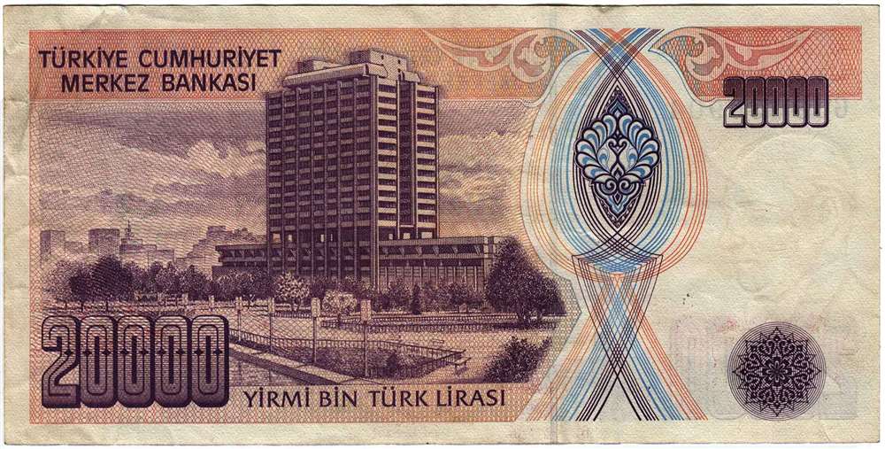 (,) Банкнота Турция 1988 год 20 000 лир &quot;Мустафа Кемаль Ататюрк&quot;   XF