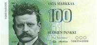 (1986) Банкнота Финляндия 1986 год 100 марок "Ян Сибелиус" Lindblom - Hamalainen  UNC