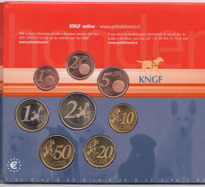 Набор монет Евро Нидерланды 2002 год &quot;Корлевский Фонд Собак-поводырей для слепых&quot; В буклете, AU