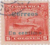 (№1911-81) Марка Коста-Рика 1911 год "Telegrafos Корреос 1С на 5Col", Гашеная