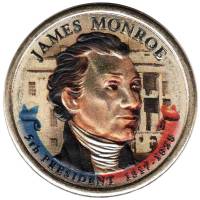 05d Монета США 2008 год 1 доллар Джеймс Монро  Вариант №2 Латунь  COLOR. Цветная