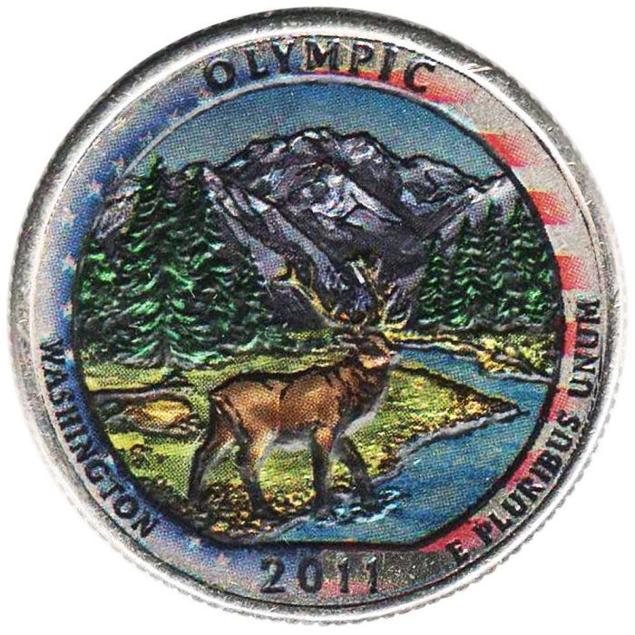 008p Монета США 2011 год 25 центов Олимпик  Вариант №2 Медь-Никель  COLOR. Цветная