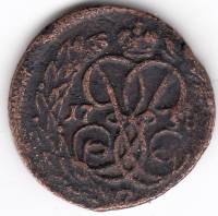 (1758) Монета Россия 1758 год 1/2 копейки   Деньга Медь  VF