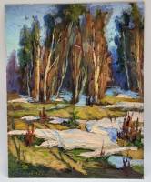 Картина Тулаев В. Н. 1975 г. Лесной пейзаж № 3 масло картон 31х24 см