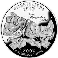 (020s, Ag) Монета США 2002 год 25 центов "Миссисипи"  Медь-Никель  PROOF
