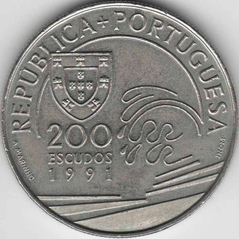 (1991) Монета Португалия 1991 год 200 эскудо &quot;Христофор Колумб&quot;  Медь-Никель  UNC