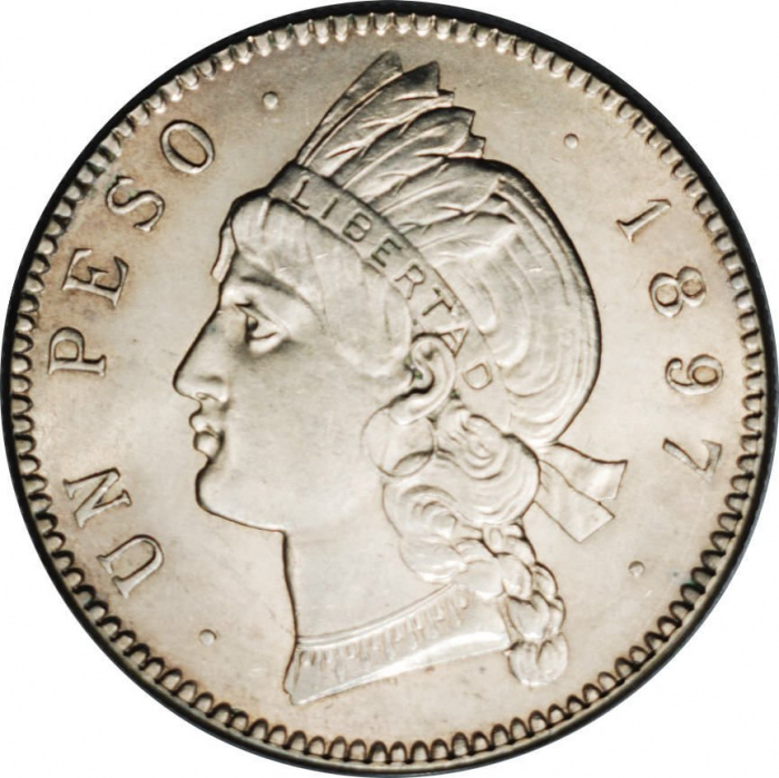 () Монета Доминикана 1897 год 1  &quot;&quot;   Биметалл (Серебро - Ниобиум)  AU