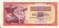 (1986) Банкнота Югославия 1986 год 100 динар "Скульптура Мир"   VF