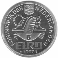 (№1997) Монета Нидерланды 1997 год 5 Ecu amp;"Euroamp;" (Питер Амстердам Хоофта)