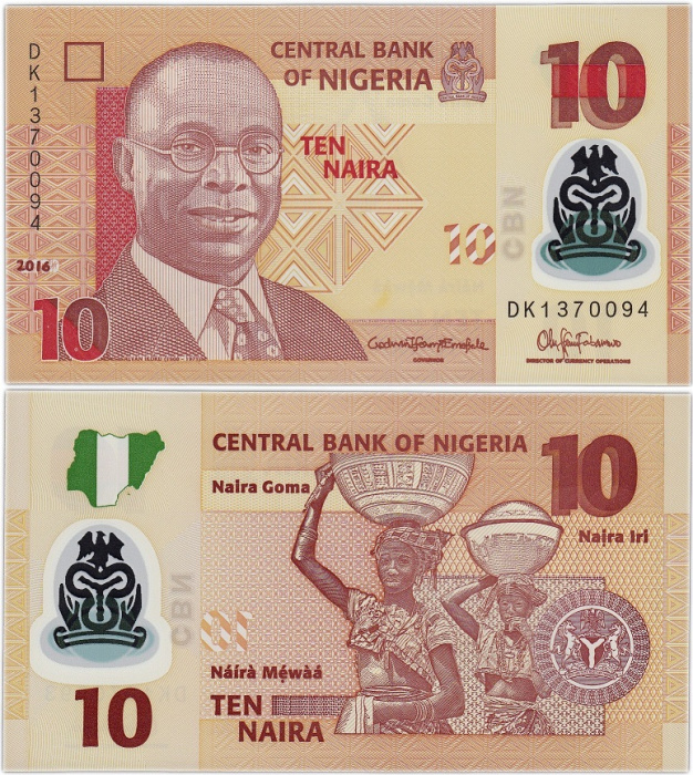 (2016) Банкнота Нигерия 2016 год 10 найра &quot;Альван Икоку&quot; Пластик  UNC