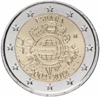 (006) Монета Испания 2012 год 2 евро "10 лет наличному обращению Евро"  Биметалл  UNC