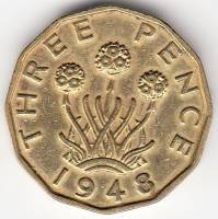 (1948) Монета Великобритания 1948 год 3 пенса "Георг VI"  Латунь  VF