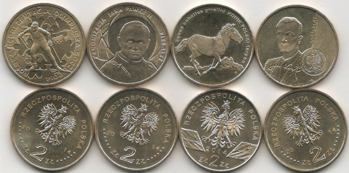 (2014 4 монеты по 2 злотых 257-260) Набор монет Польша 2014 год   UNC