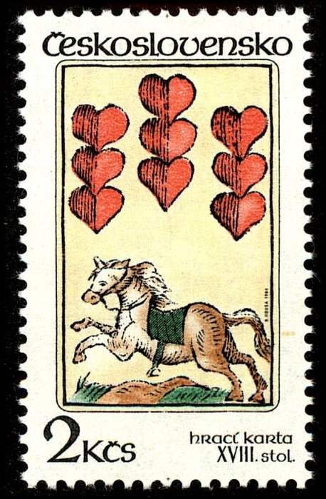 (1984-032) Марка Чехословакия "9 червей"    Игральные карты III &Theta;