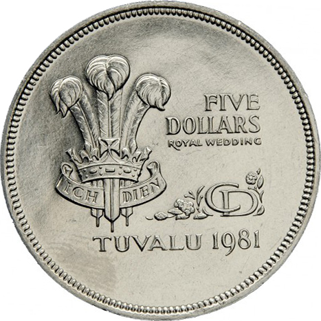 (1981) Монета Тувалу 1981 год 5 долларов &quot;Принц Чарльз и Диана. Свадьба&quot;  Медь-Никель  UNC